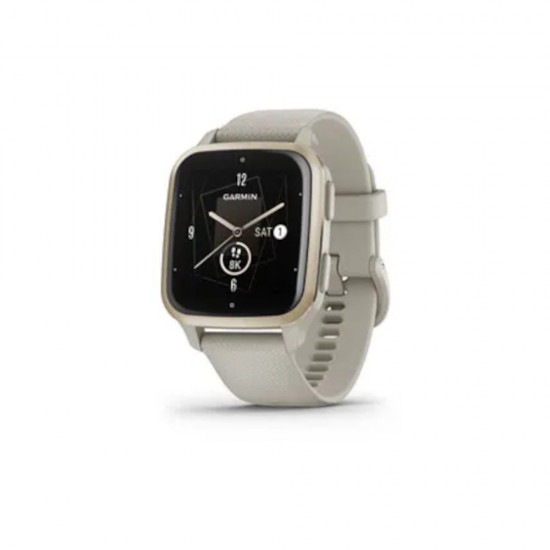 Garmin Venu® Sq 2 – Music Edition, Cream Gold Aluminium Bezel with French Grey Case and Silicone Band